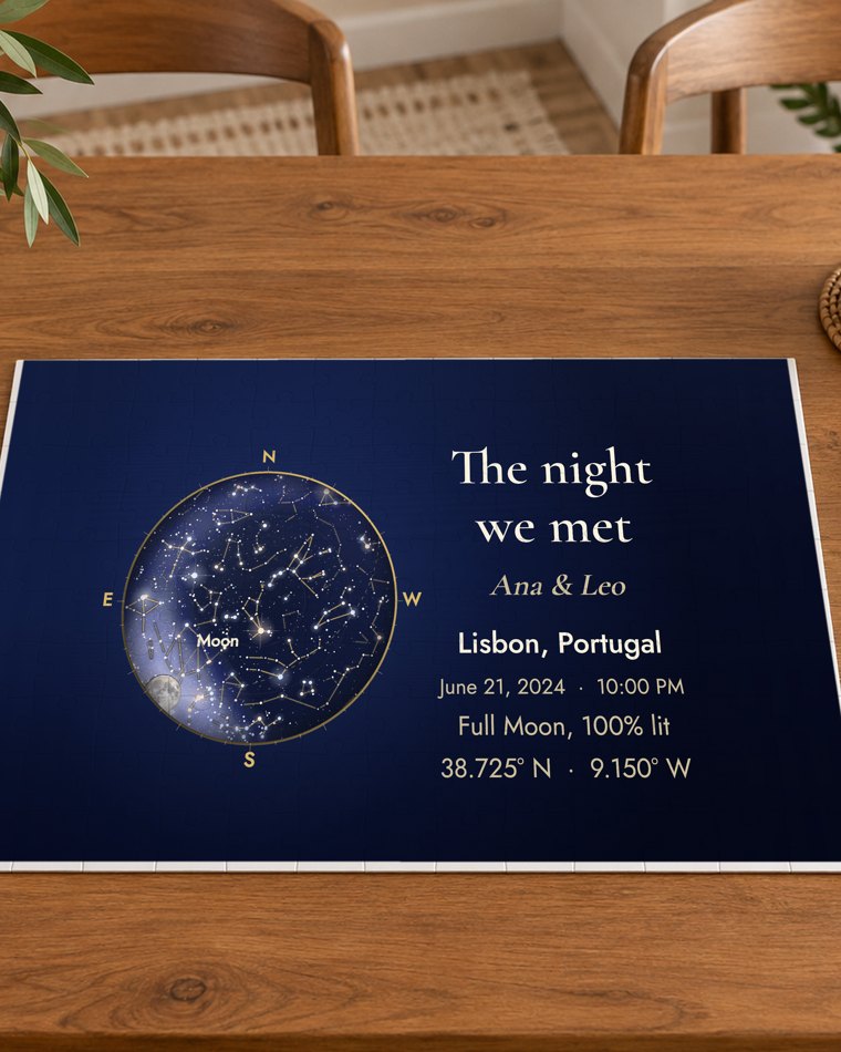 Puzzle with an example star map for night sky on any date